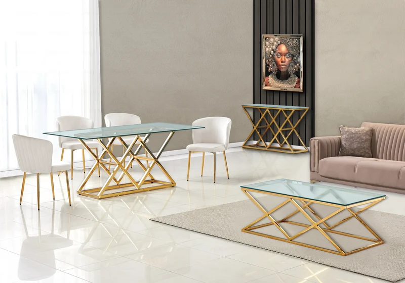 Table basse en verre transparent et pied doré - Erly