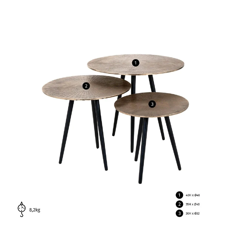 Table basse Set de 3 Vittorio champagne or