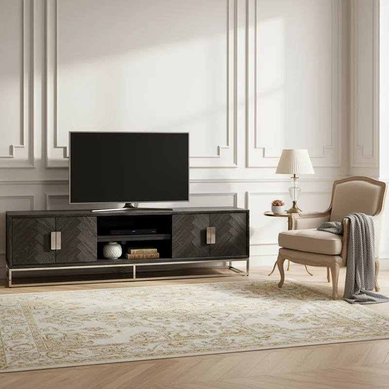 Meuble TV 220 Blackbone silver 4-portes