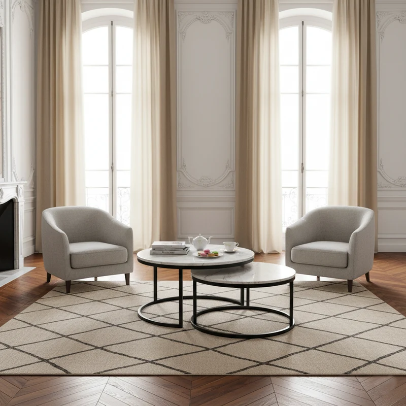Set de 2 table basse ronde - Fer et marbre blanc "Lexington"