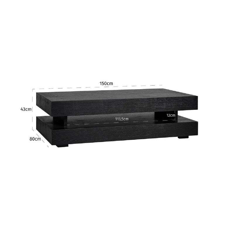 Table basse rectangulaire noir Blok H "Chêne Oakura"