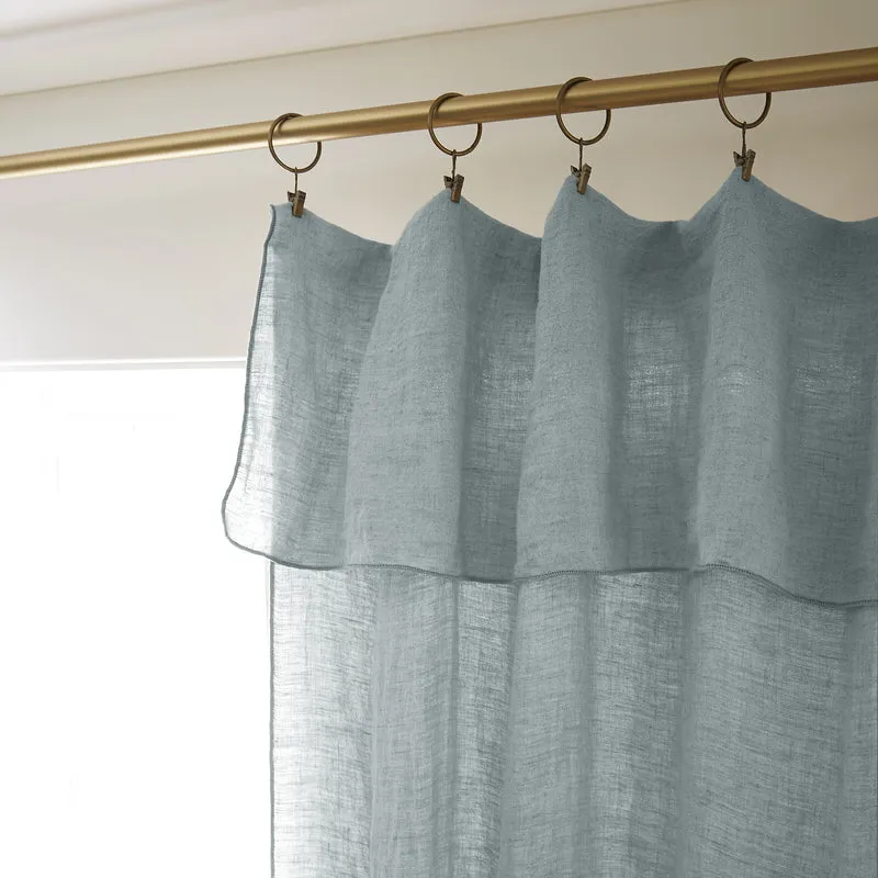 Rideau ajustable + 8 anneaux pince 140 x 270 cm Lin lavé SOLINE Azur
