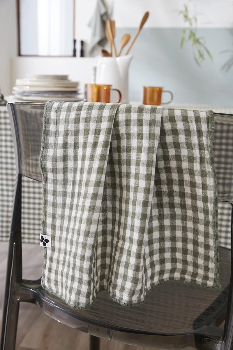Nappe rectangle 150 x 250 cm Gaze de coton tissée teinte VICKIE Romarin