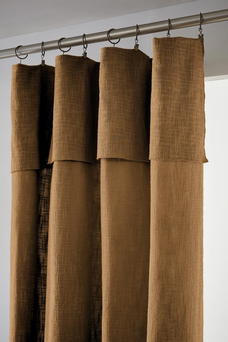 Rideau ajustable + 8 anneaux pince 140 x 270 cm Slub SIXTINE Camel