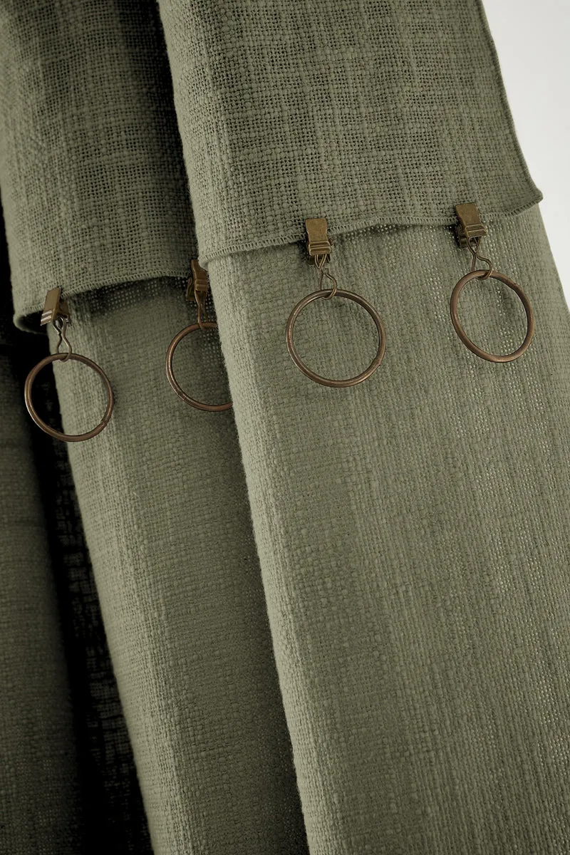 Rideau ajustable + 8 anneaux pince 140 x 270 cm Slub SIXTINE Thym