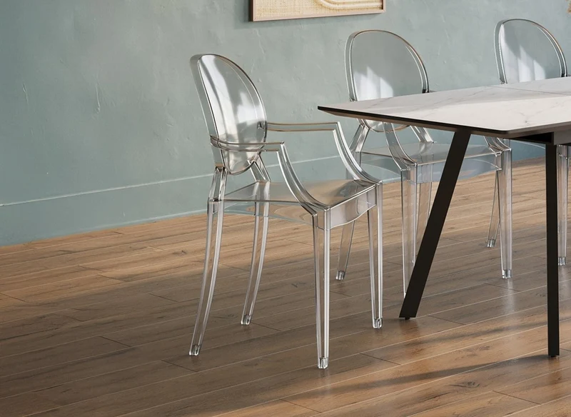 Lot de 4 chaises en plexi transparent avec accoudoirs TOLGA