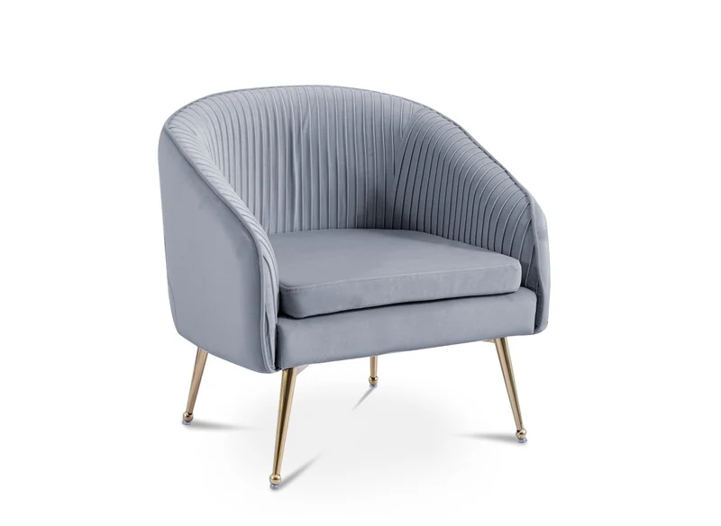 Fauteuil cabriolet en velours gris pieds doré TRECY