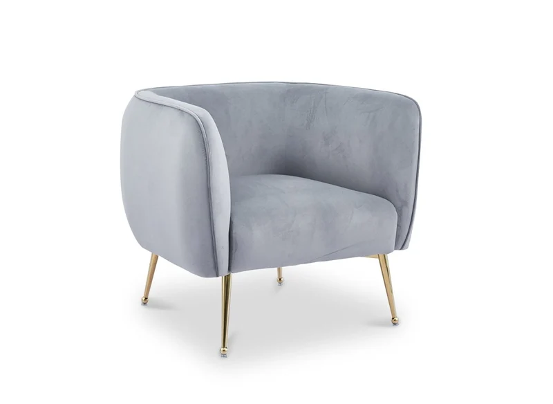 Fauteuil cabriolet en velours gris pieds doré PERRY