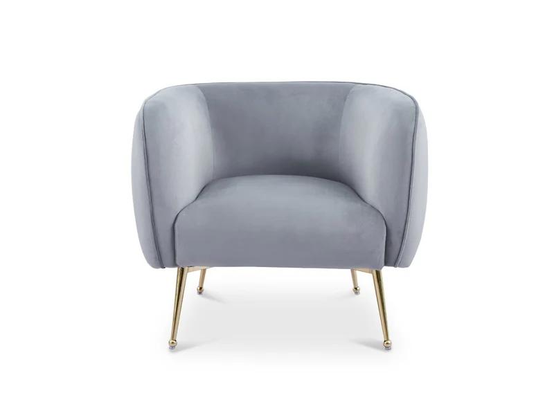 Fauteuil cabriolet en velours gris pieds doré PERRY