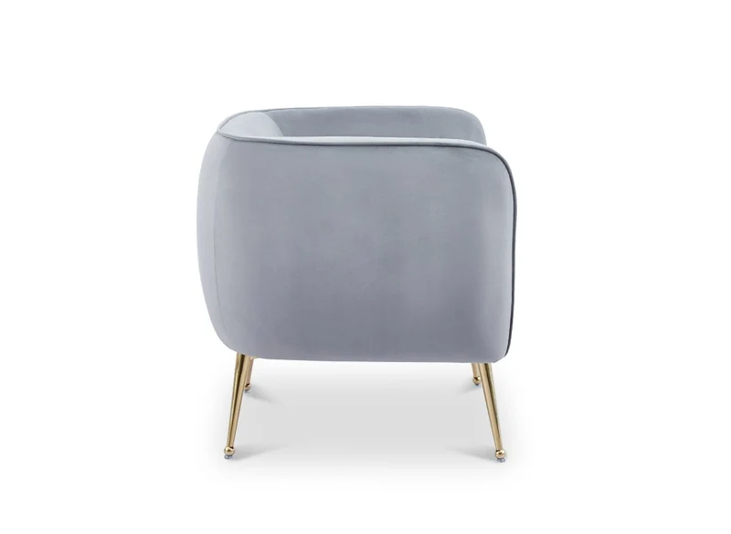 Fauteuil cabriolet en velours gris pieds doré PERRY