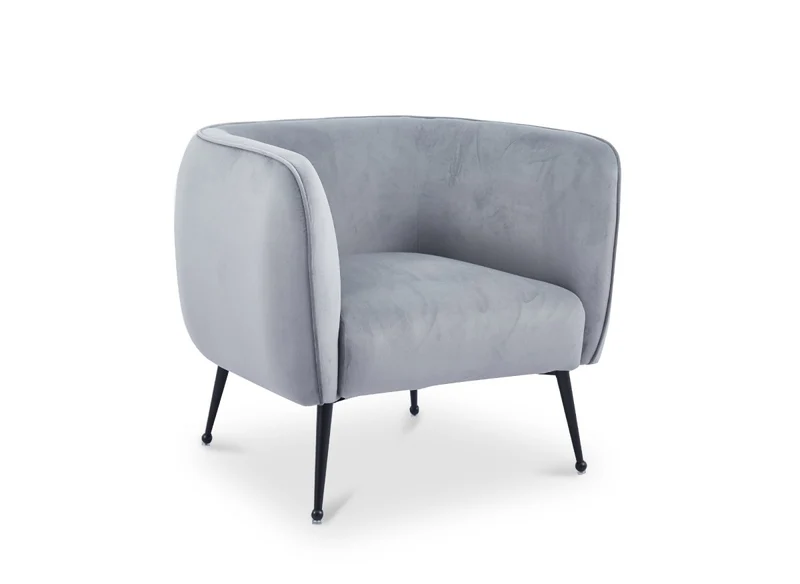 Fauteuil cabriolet en velours gris pieds noir PERRY