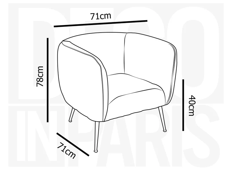 Fauteuil cabriolet en velours gris pieds noir PERRY