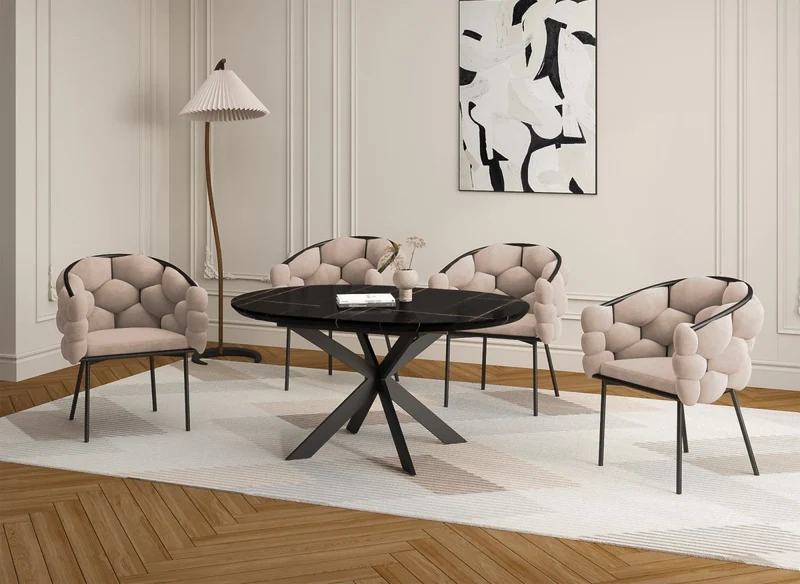 Lot de 2 chaises en velours taupe pieds en métal noir CHARLOTTE