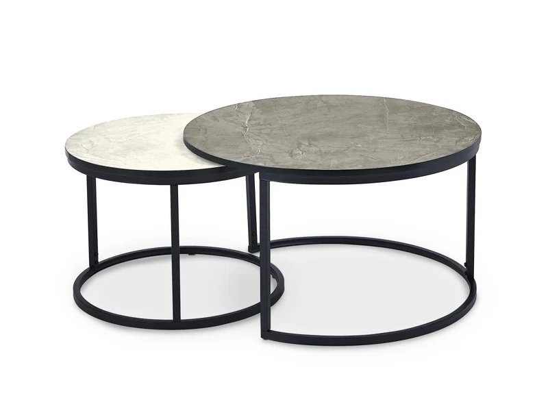 Lot de 2 tables basses rondes gigognes effet marbre DORINE
