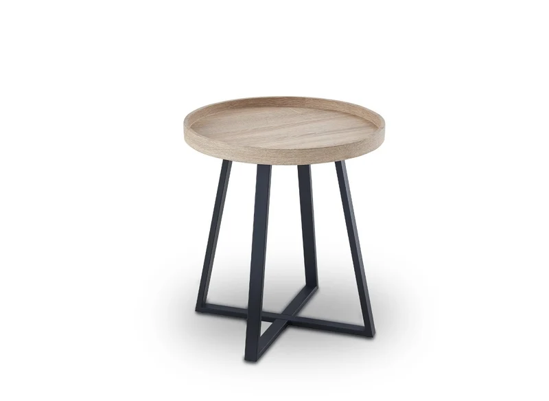 Table d'appoint ronde en bois et pieds en métal noir BRIYA