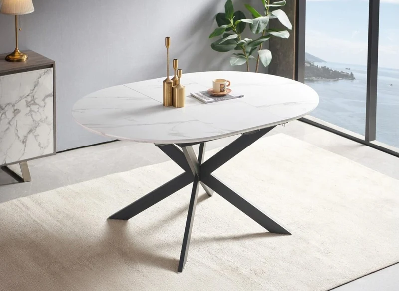 Table à manger ronde extensible blanc KOBY