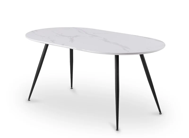 Table à manger ovale effet marbre blanc 160cm DIWAN