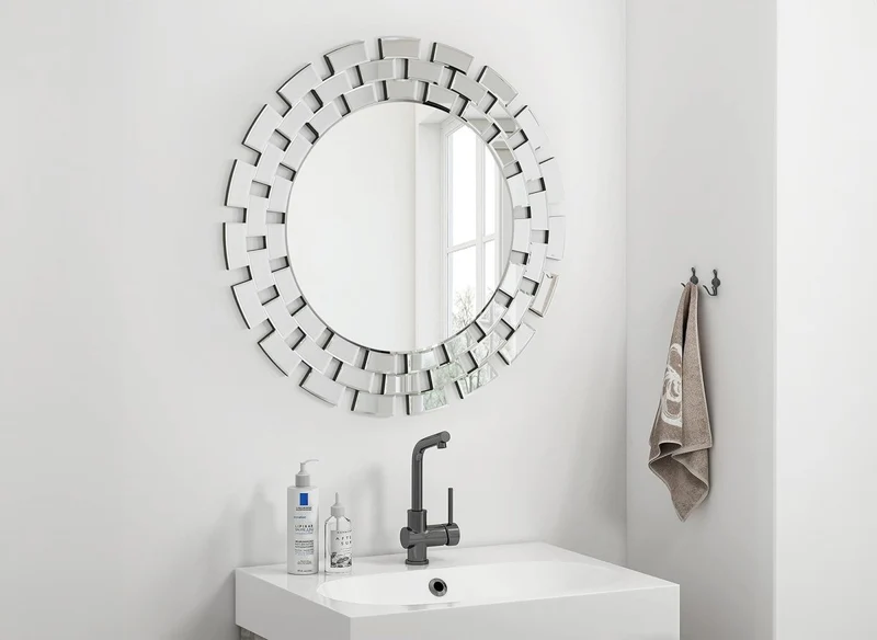 Miroir mural rond argenté 90 cm ALBA