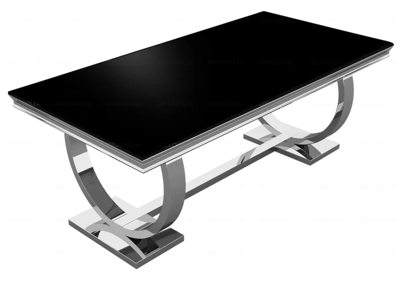 Table verre noir et 4 chaises médaillon argent – Bobo