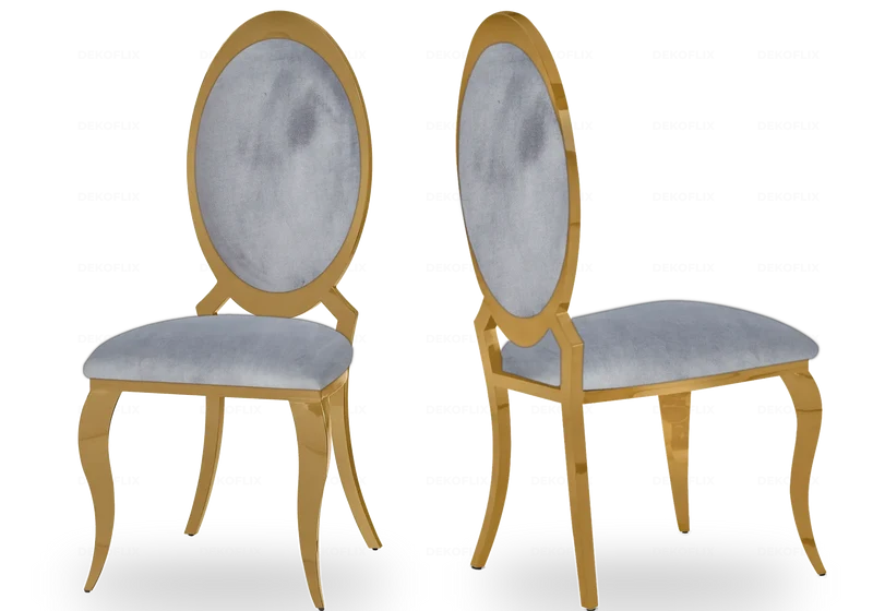 Table verre blanc et 4 chaises médaillon doré – Bobo