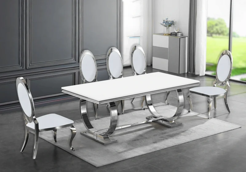 Chaises médaillon simili-cuir blanc argent - Aura x4