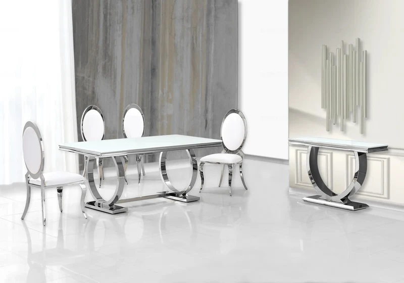 Chaises médaillon simili-cuir blanc argent - Aura x4