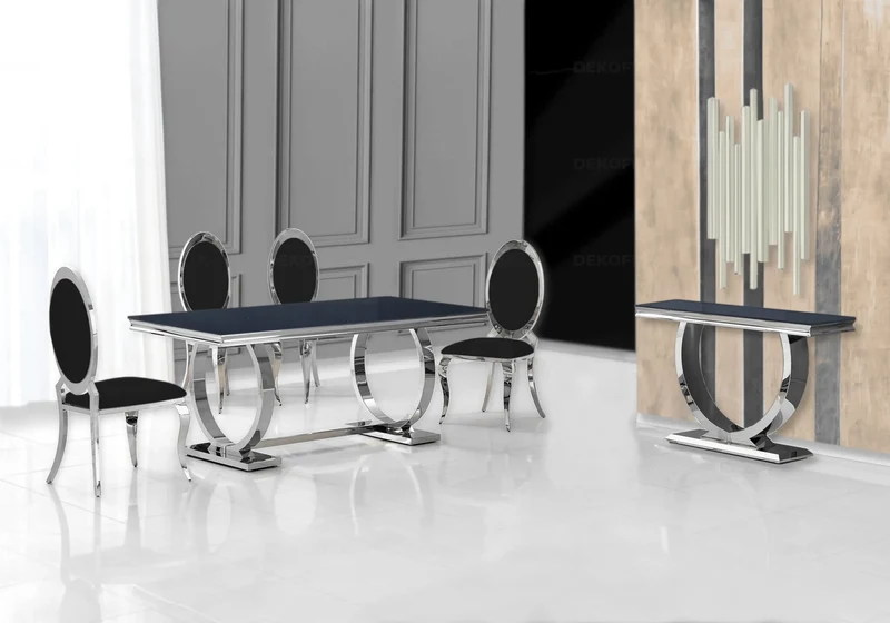 Chaises médaillon simili-cuir noir argent - Aura x4