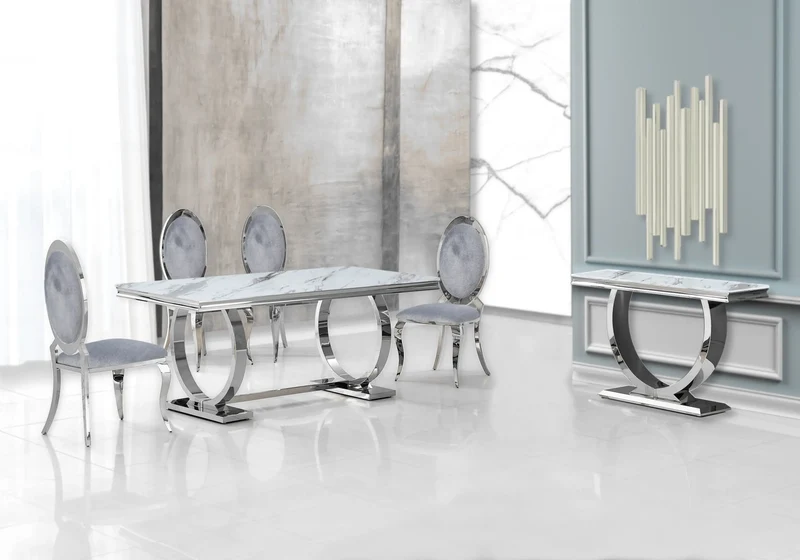 Chaises médaillon velours gris argent - Aura x4