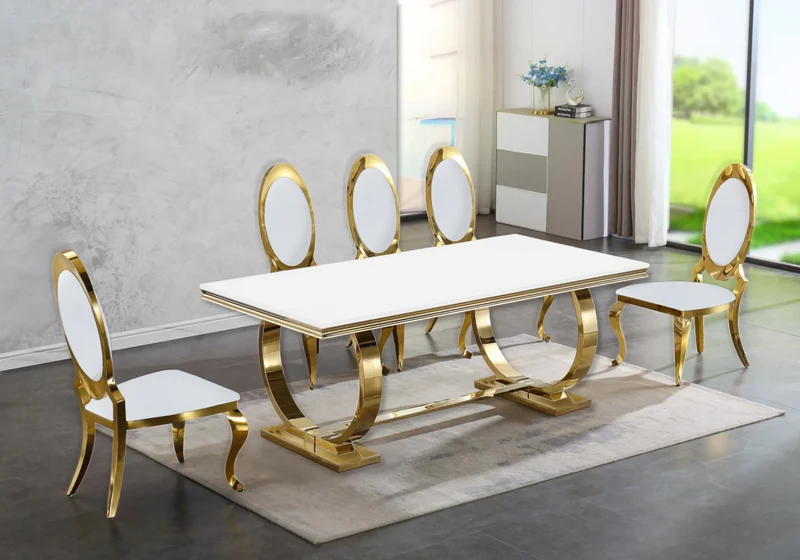 Chaises médaillon simili-cuir blanc doré - Aura x4