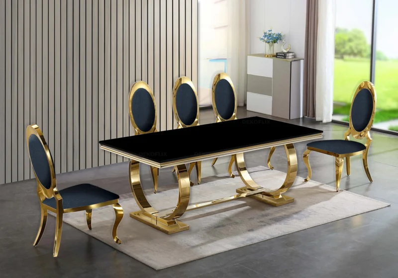 Chaises médaillon simili-cuir noir doré - Aura x4