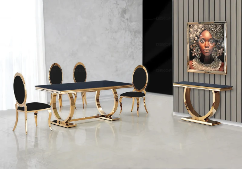 Chaises médaillon simili-cuir noir doré - Aura x4