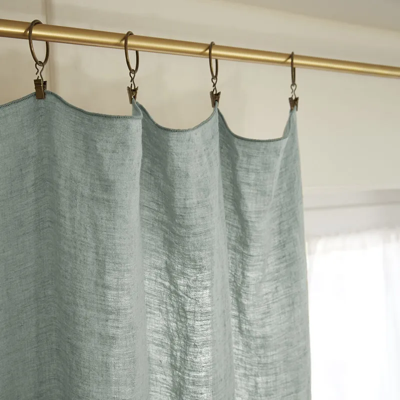 Rideau ajustable + 8 anneaux pince 140 x 270 cm Lin lavé SOLINE Eucalyptus