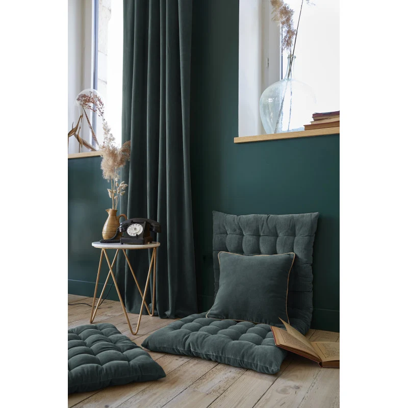Rideau ajustable + 8 anneaux pince 140 x 270 cm Velours de coton CÉSAR Ardoise