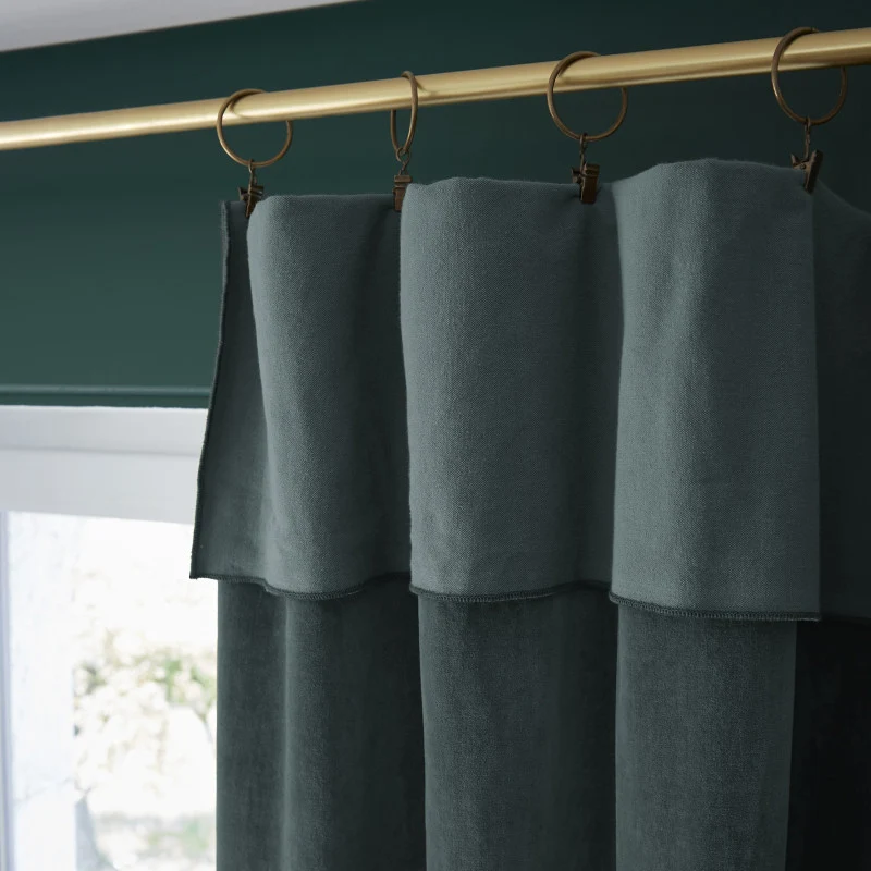 Rideau ajustable + 8 anneaux pince 140 x 270 cm Velours de coton CÉSAR Ardoise