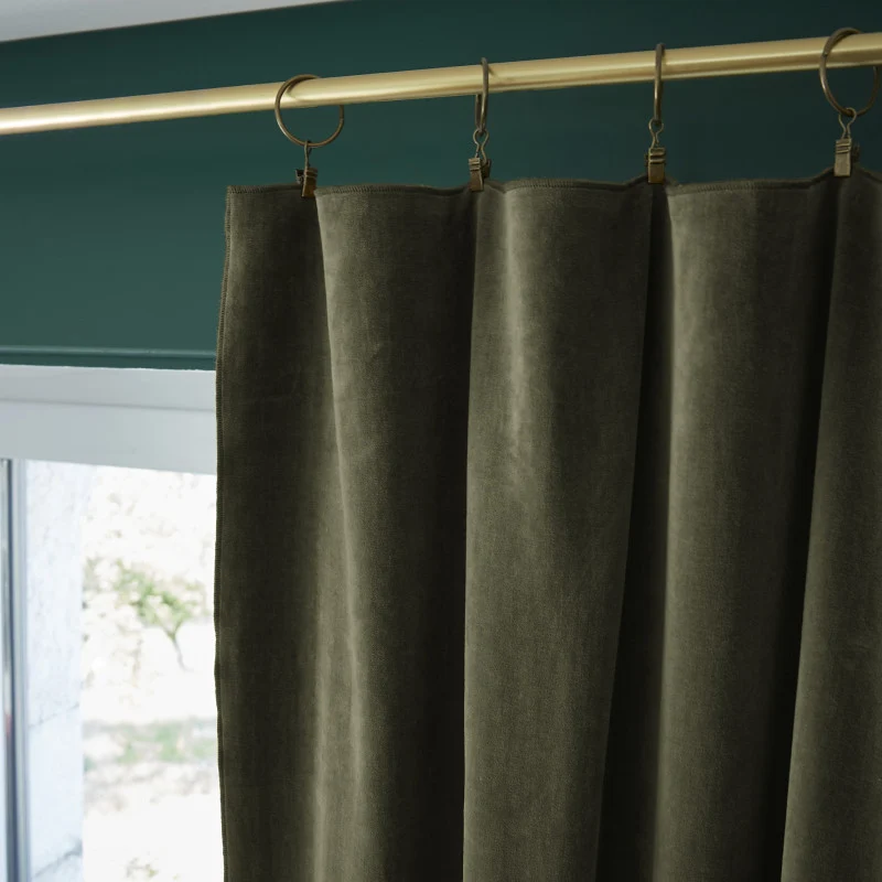 Rideau ajustable + 8 anneaux pince 140 x 270 cm Velours de coton CÉSAR Thym