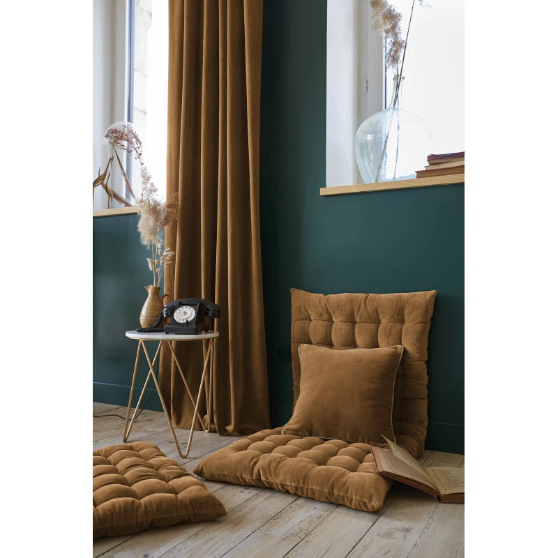 Rideau ajustable + 8 anneaux pince 140 x 270 cm Velours de coton CÉSAR Camel