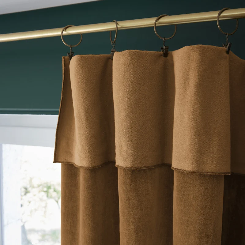 Rideau ajustable + 8 anneaux pince 140 x 270 cm Velours de coton CÉSAR Camel