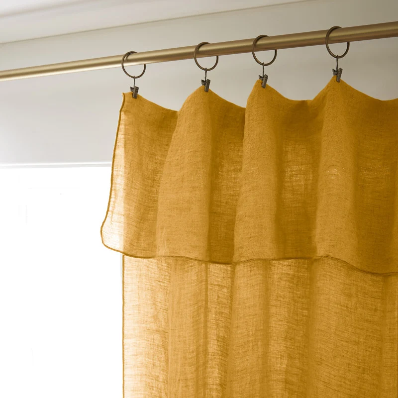 Rideau ajustable + 8 anneaux pince 140 x 270 cm Lin lavé SOLINE Miel