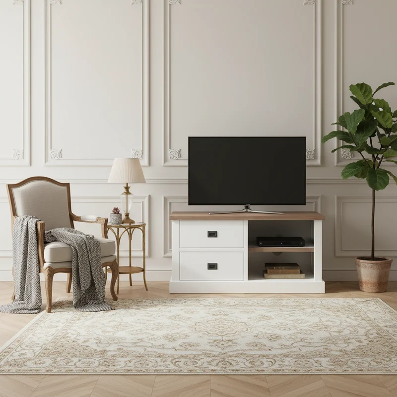 Meuble TV 2 tiroirs "Chêne et Pin Chic"
