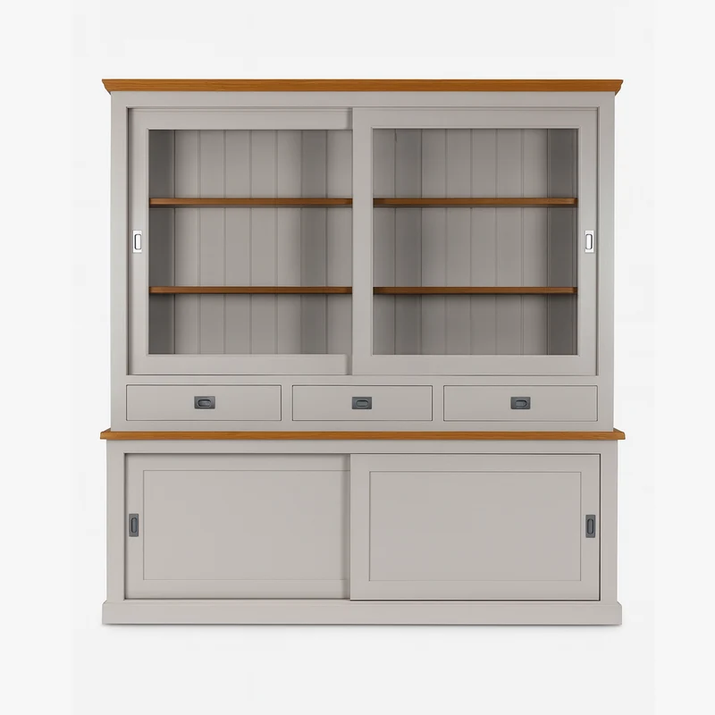 Vitrine 2x2 portes 3 tiroirs "Chêne et Pin Chic"