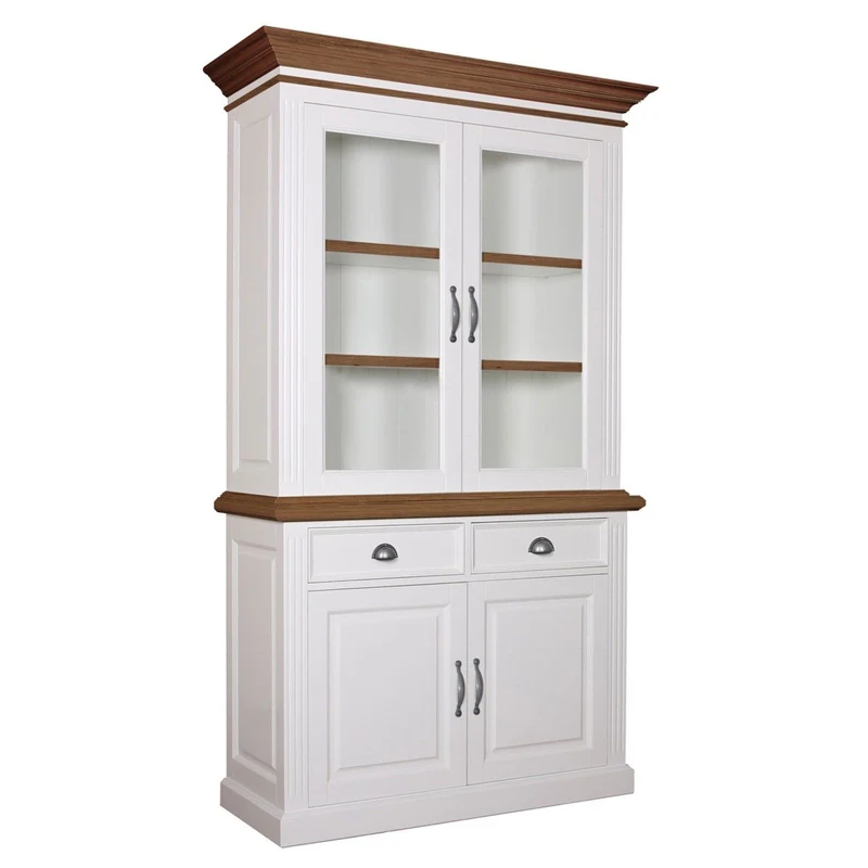 Buffet Vaisselier deux corps 2x2 portes 2 tiroirs "Chêne et Pin Romance"