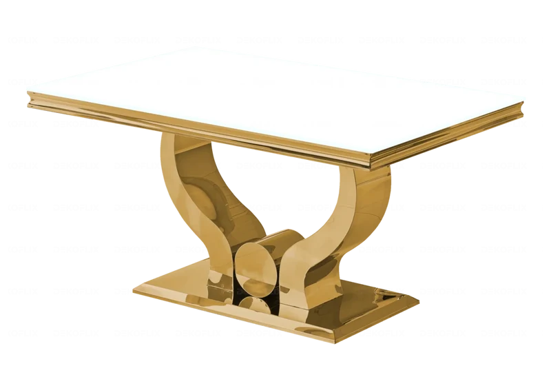 Ensemble table verre blanc et chaises dorés – Omega