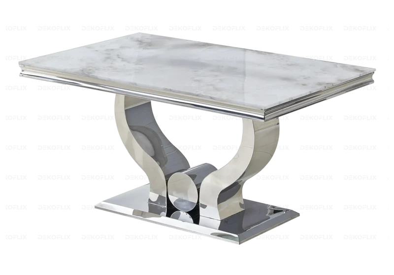 Ensemble table marbre beige et chaises argent – Omega