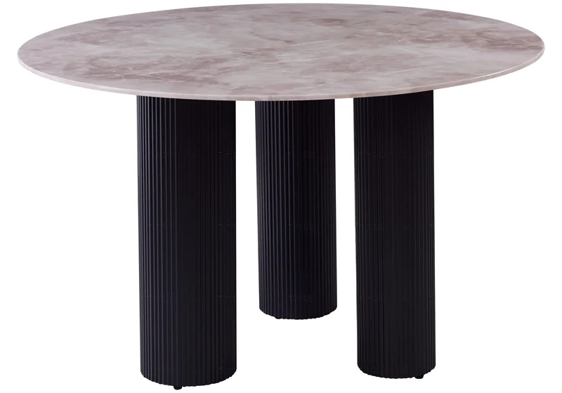 Table à manger pied noir céramique marbre blanc - Elio