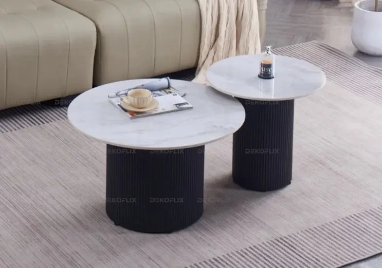 Table basse pied noir céramique marbre gris - Mila