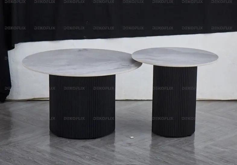 Table basse pied noir céramique marbre gris - Mila