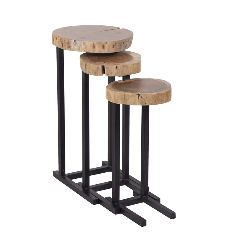 Set de 3 tables gigognes acacia et métal