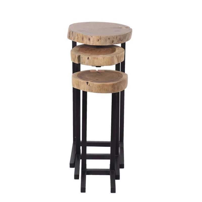 Set de 3 tables gigognes acacia et métal
