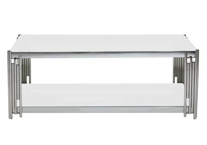 Table basse design chromé blanc - Eve
