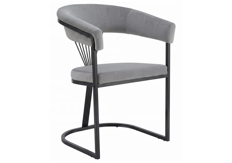 Fauteuil de table velours gris pieds luge noir - Siam x2